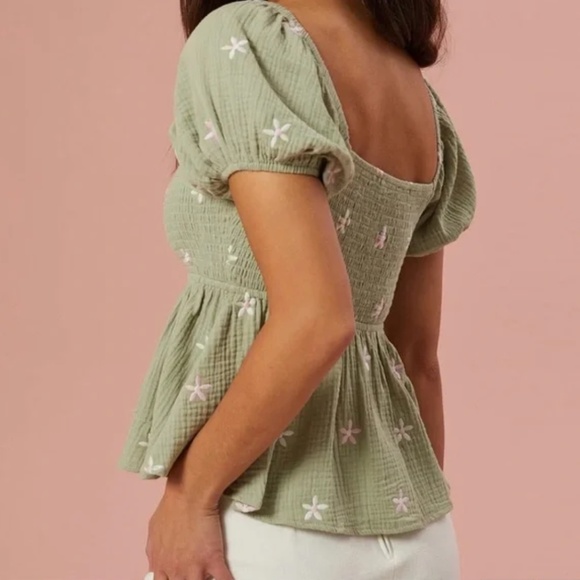 Altar’d State Olivia Flower Embroidered Babydoll Top – Size Small - Picture 2 of 5